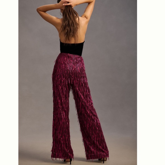 NWT Anthropologie Maeve Fringed Sequined Wide-Leg Pants 4 Petite - Picture 7 of 13
